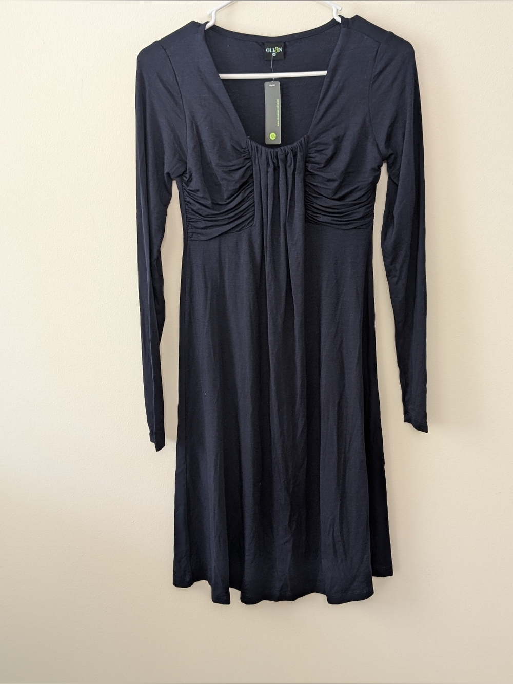 Olian Maturnity Chelsea Women's Navy Jersey Knit Ruched Long Sleeve Dress Sz XS